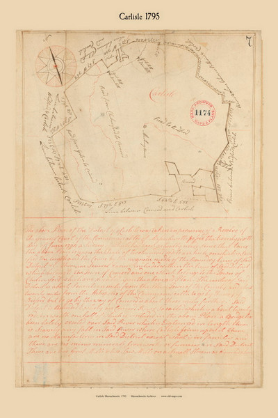 Carlisle, Massachusetts 1795 Old Town Map Reprint - Roads Place Names  Massachusetts Archives Carlisle, Massachusetts 1795 Old Town Map Reprint - Roads Place Names  Massachusetts Archives