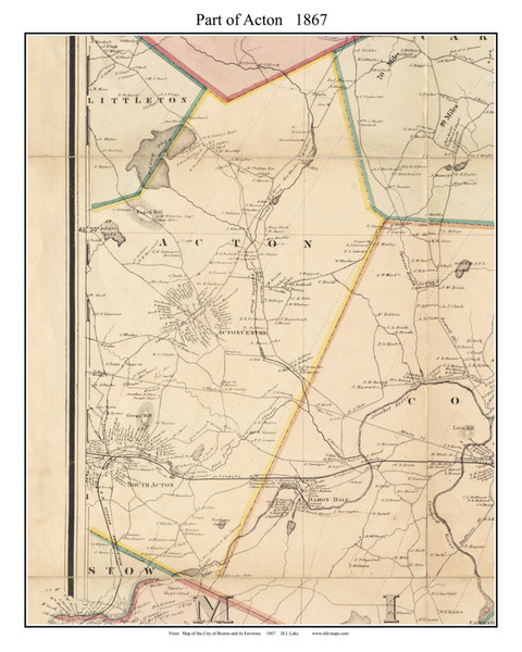 Acton (partial) Massachusetts 1867 Old Town Map Custom Print - Boston Vicinity - Middlesex  Co.