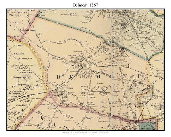 Belmont Massachusetts 1867 Old Town Map Custom Print - Boston Environs - Middlesex  Co.
