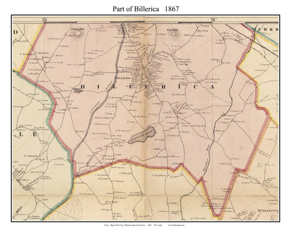 Billerica (partial) Massachusetts 1867 Old Town Map Custom Print - Boston Vicinity - Middlesex  Co.