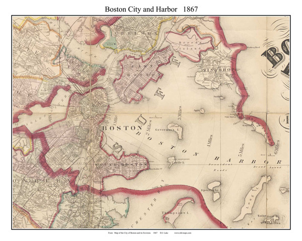 Boston City and Harbor Massachusetts 1867 Old Town Map Custom Print - Boston Vicinity - Suffolk  Co.
