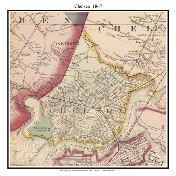 Chelsea Massachusetts 1867 Old Town Map Custom Print - Boston Vicinity - Suffolk  Co.