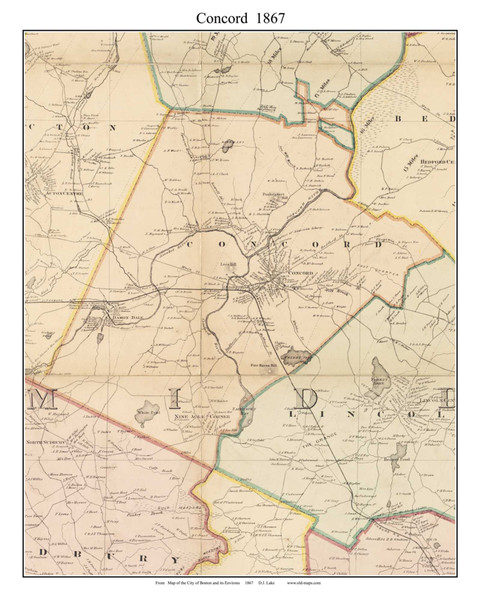 Concord Massachusetts 1867 Old Town Map Custom Print - Boston Vicinity - Middlesex  Co.