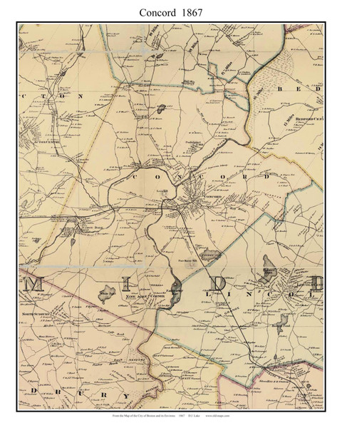 Concord Massachusetts 1867 Old Town Map Custom Print - Boston Environs - Middlesex  Co.