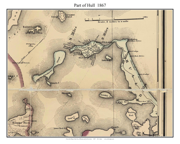 Hull (partial) Massachusetts 1867 Old Town Map Custom Print - Boston Environs - Plymouth  Co.