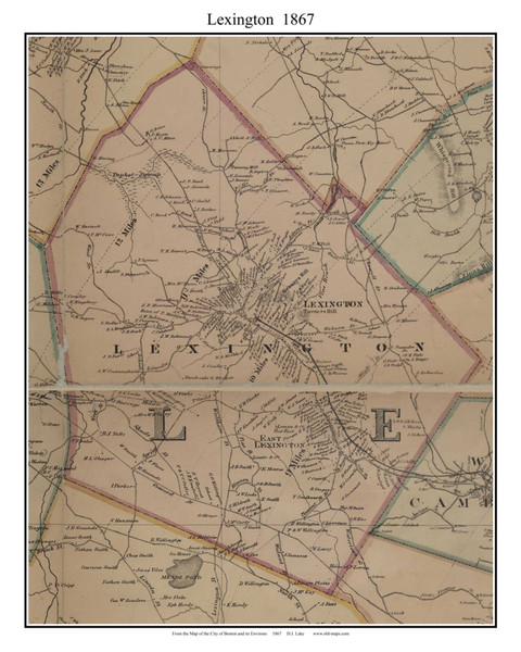 Lexington Massachusetts 1867 Old Town Map Custom Print - Boston Environs - Middlesex  Co.