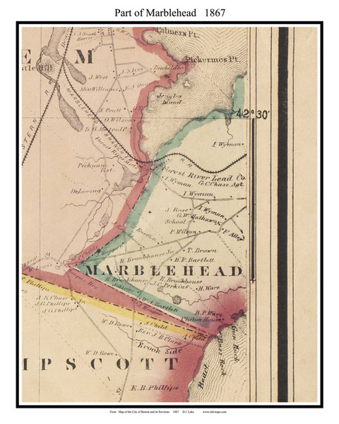 Marblehead (partial) Massachusetts 1867 Old Town Map Custom Print - Boston Vicinity - Essex  Co.
