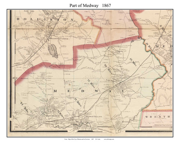 Medway Massachusetts 1867 Old Town Map Custom Print - Boston Vicinity - Norfolk  Co.