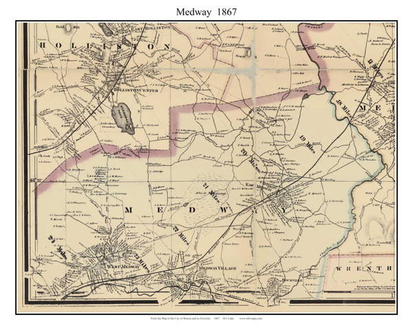 Medway Massachusetts 1867 Old Town Map Custom Print - Boston Environs - Norfolk  Co.