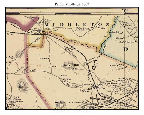 Middleton (partial) Massachusetts 1867 Old Town Map Custom Print - Boston Environs - Essex  Co.