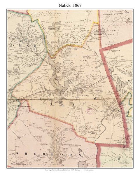 Natick Massachusetts 1867 Old Town Map Custom Print - Boston Vicinity - Middlesex  Co.
