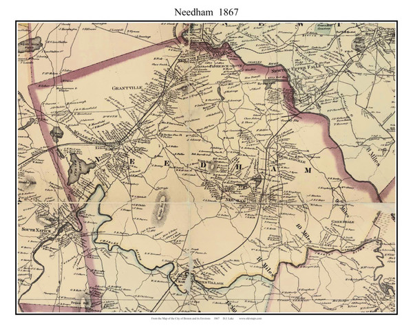 Needham Massachusetts 1867 Old Town Map Custom Print - Boston Environs - Norfolk  Co.