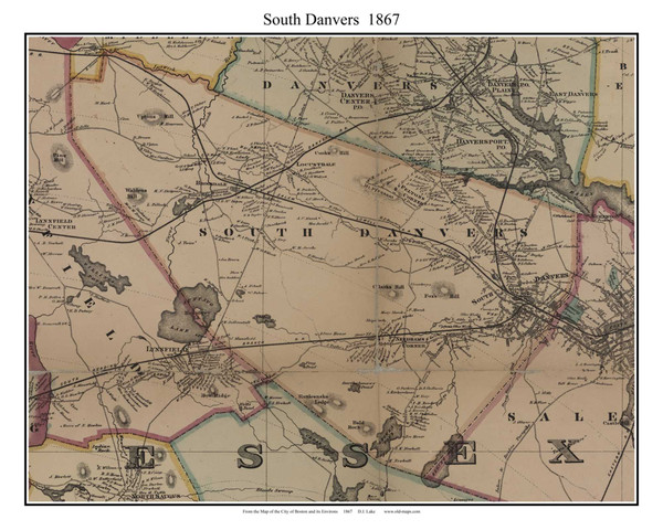 South Danvers Massachusetts 1867 Old Town Map Custom Print - Boston Vicinity - Essex  Co.