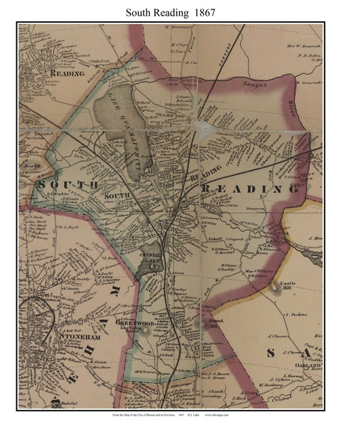South Reading Massachusetts 1867 Old Town Map Custom Print - Boston Environs - Middlesex  Co.
