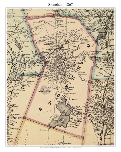 Stoneham Massachusetts 1867 Old Town Map Custom Print - Boston Environs - Middlesex  Co.