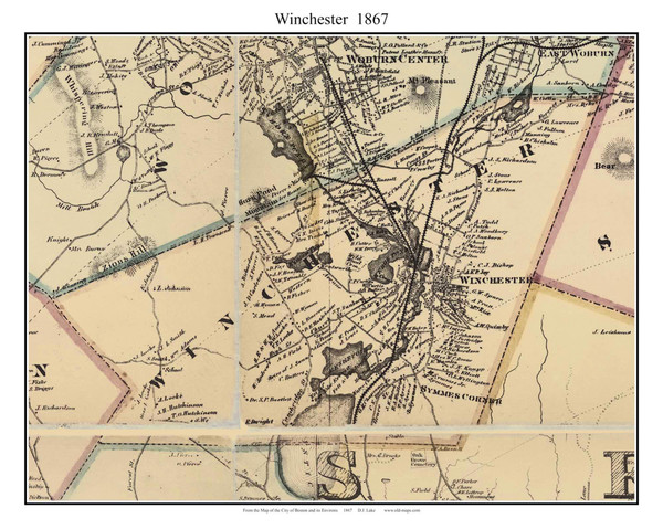 Winchester Massachusetts 1867 Old Town Map Custom Print - Boston Environs - Middlesex  Co.