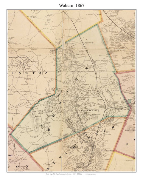 Woburn Massachusetts 1867 Old Town Map Custom Print - Boston Vicinity - Middlesex  Co.