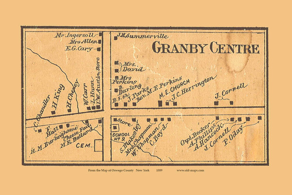 Granby Centre, New York 1889 Old Town Map Custom Print - Oswego Co.