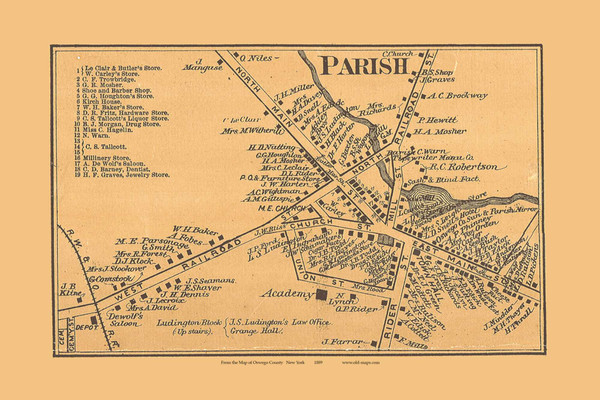 Parish Village, New York 1889 Old Town Map Custom Print - Oswego Co.
