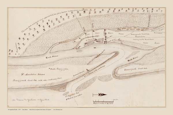 St Augustine 1819  - Old Map Reprint - Florida Cities