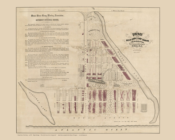 Ocean Grove 1870 Kennedy - Old Map Reprint - New Jersey Cities Ocean Grove 1870 Kennedy - Old Map Reprint - New Jersey Cities