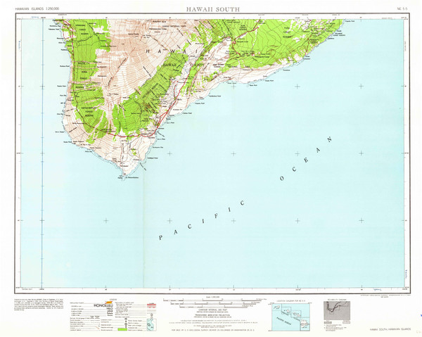 Hawaii South, Hawaii 1962 (1962) USGS Old Topo Map Reprint 30x30 HI Quad 349925