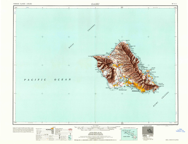 Oahu, Hawaii 1961 (1961) USGS Old Topo Map Reprint 30x30 HI Quad 349936