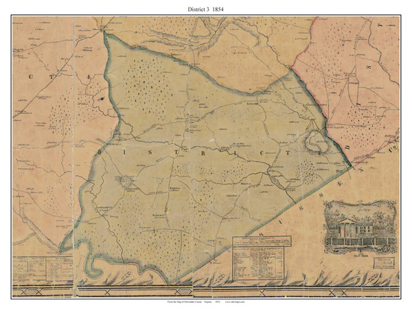 District 3 - Dinwiddie Co. Virginia 1854 Old Town Map Custom Print