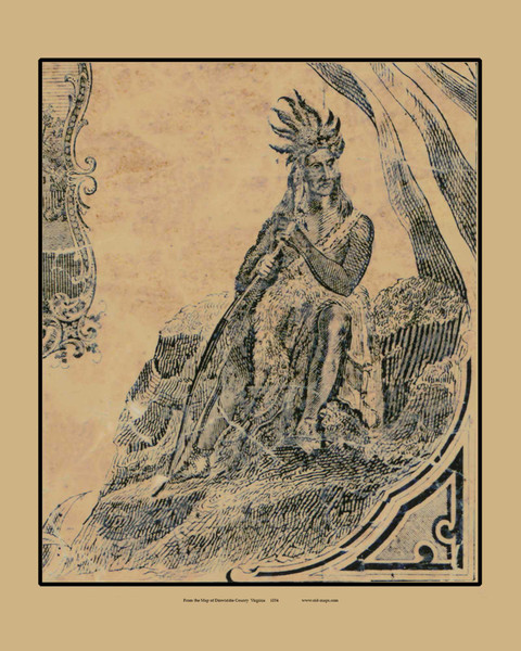 Illustration of Native Hunter - Dinwiddie Co. Virginia 1854 Old Town Map Custom Print