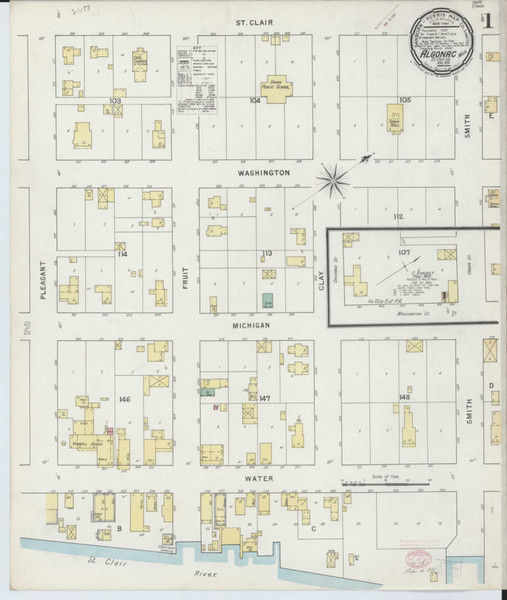 Algonac Michigan 1895 - Fire Insurance Index - Old Map Reprint