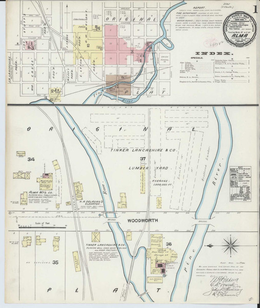 Alma Michigan 1890 - Fire Insurance Index - Old Map Reprint