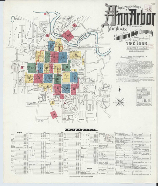 Ann Arbor Michigan 1908 - Fire Insurance Index - Old Map Reprint