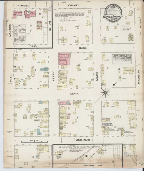 Berrien Springs Michigan 1884 - Fire Insurance Index - Old Map Reprint