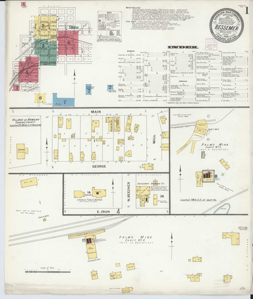 Bessemer Michigan 1908 - Fire Insurance Index - Old Map Reprint