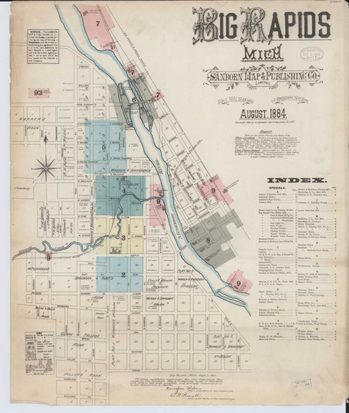 Big Rapids Michigan 1884 - Fire Insurance Index - Old Map Reprint