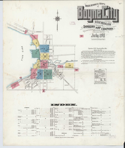Boyne City Michigan 1911 - Fire Insurance Index - Old Map Reprint