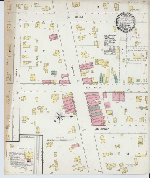 Bronson Michigan 1892 - Fire Insurance Index - Old Map Reprint