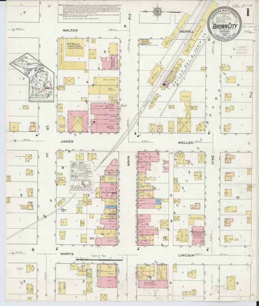 Brown City Michigan 1915 - Fire Insurance Index - Old Map Reprint