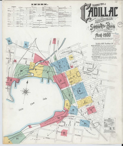 Cadillac Michigan 1900 - Fire Insurance Index - Old Map Reprint