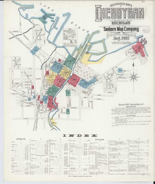 Cheboygan Michigan 1907 - Fire Insurance Index - Old Map Reprint
