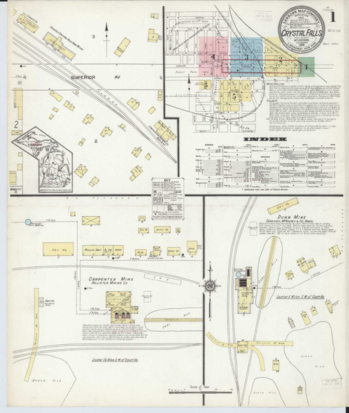 Crystal Falls Michigan 1914 - Fire Insurance Index - Old Map Reprint