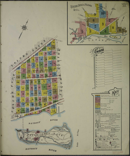 Detroit Michigan 1915 V8 - Fire Insurance Index - Old Map Reprint
