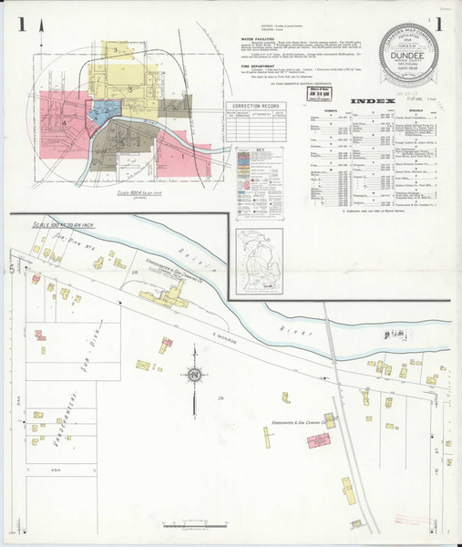 Dundee Michigan 1938 - Fire Insurance Index - Old Map Reprint