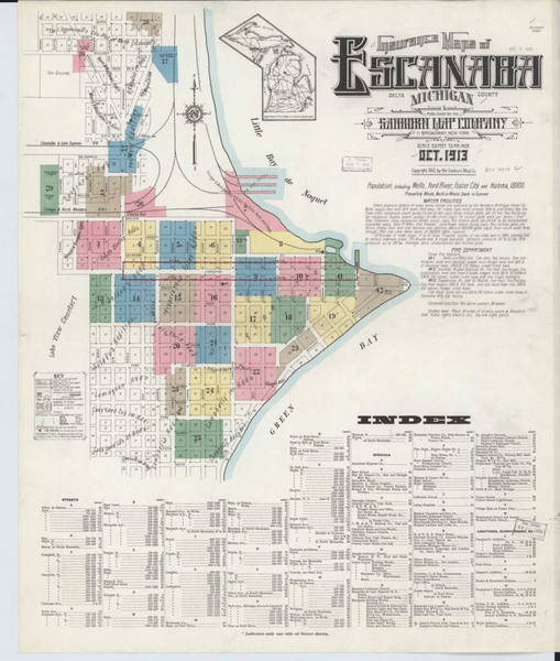 Escanaba Michigan 1913 - Fire Insurance Index - Old Map Reprint