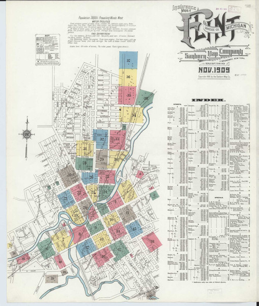 Flint Michigan 1909 - Fire Insurance Index - Old Map Reprint