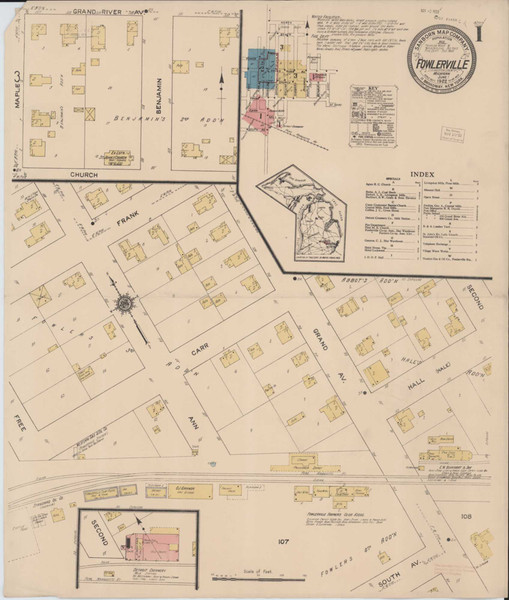 Fowlerville Michigan 1922 - Fire Insurance Index - Old Map Reprint