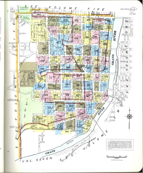 Grand Rapids Michigan 1953 V4 - Fire Insurance Index - Old Map Reprint