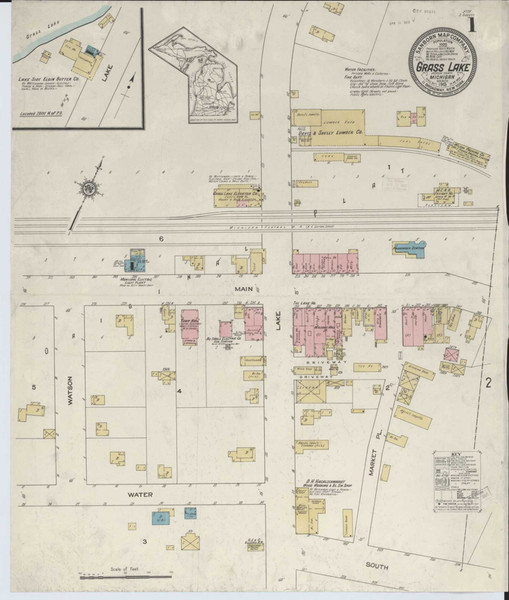 Grass Lake Michigan 1913 - Fire Insurance Index - Old Map Reprint
