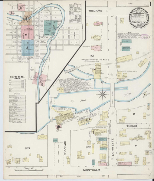 Greenville Michigan 1887 - Fire Insurance Index - Old Map Reprint