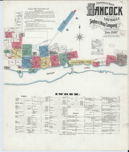 Hancock Michigan 1907 - Fire Insurance Index - Old Map Reprint
